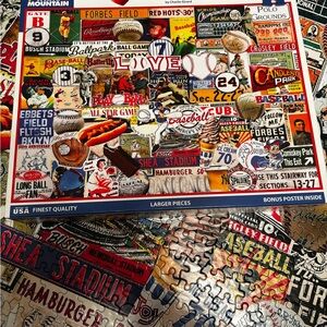 White Mountain I Love Baseball Collage Jigsaw Puzzle - Colorful Retro Sports Art